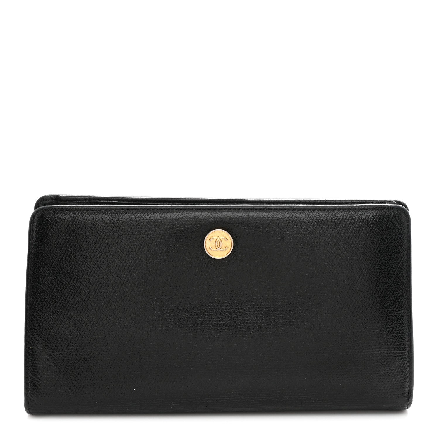 Grained Calfskin CC Button Yen Wallet Black