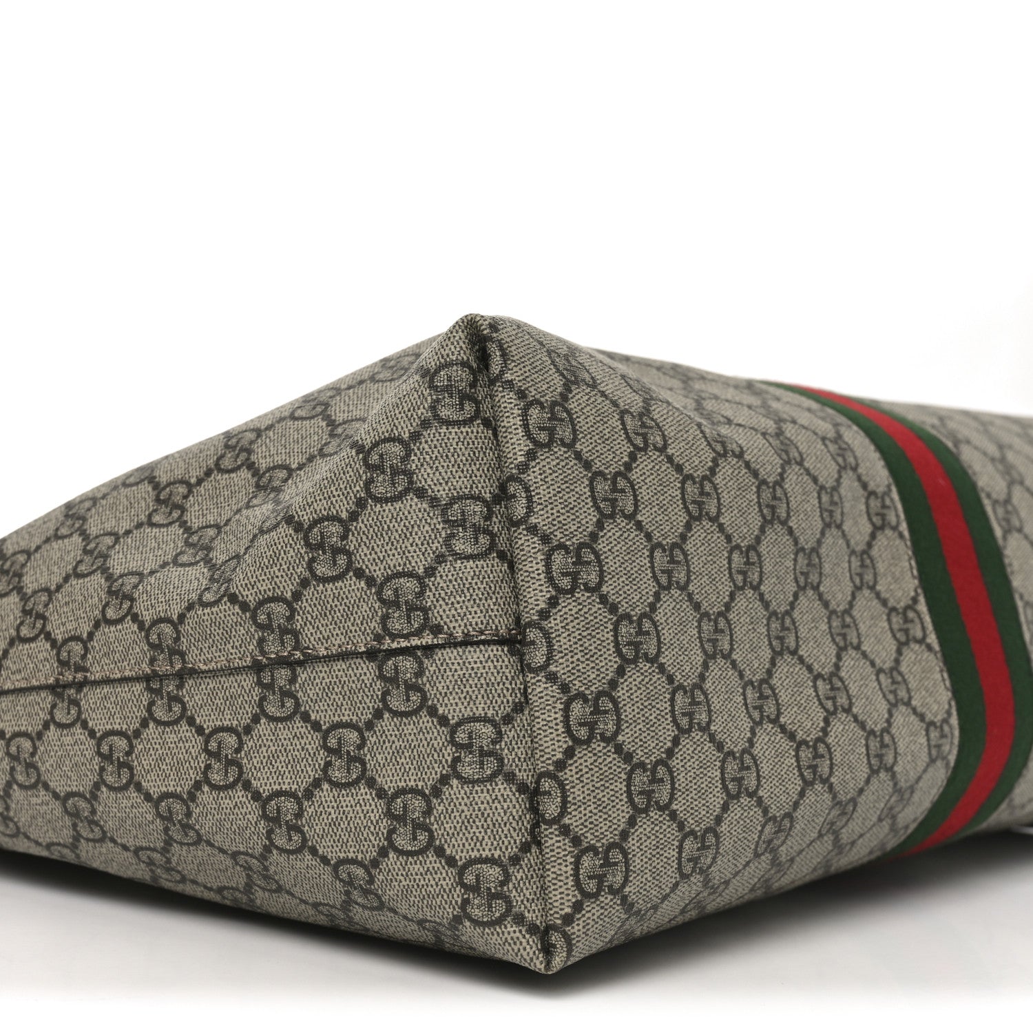 Gucci GG Supreme Monogram Textured Calfskin Web Medium Ophidia Shopping Tote Beige Ebony New Acero