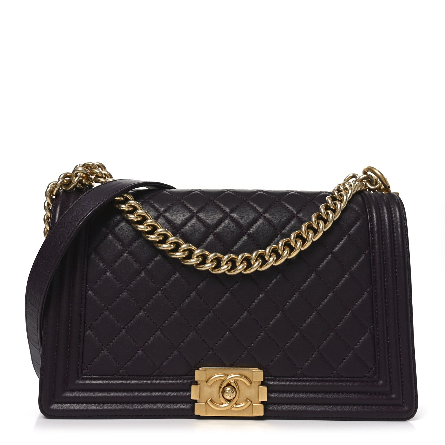 Chanel Lambskin Quilted New Medium Boy Flap Dark Purple