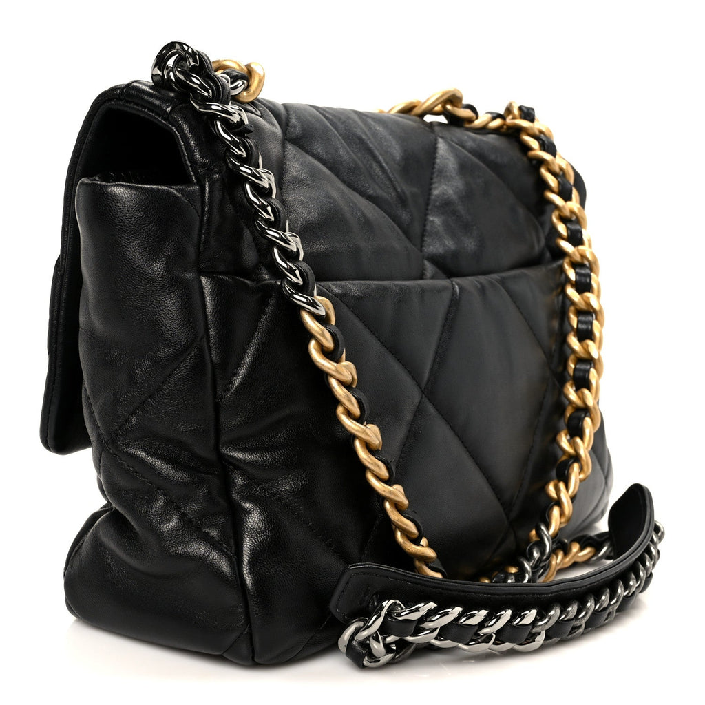 Chanel Goatskin Quilted Large Chanel 19 Flap Black