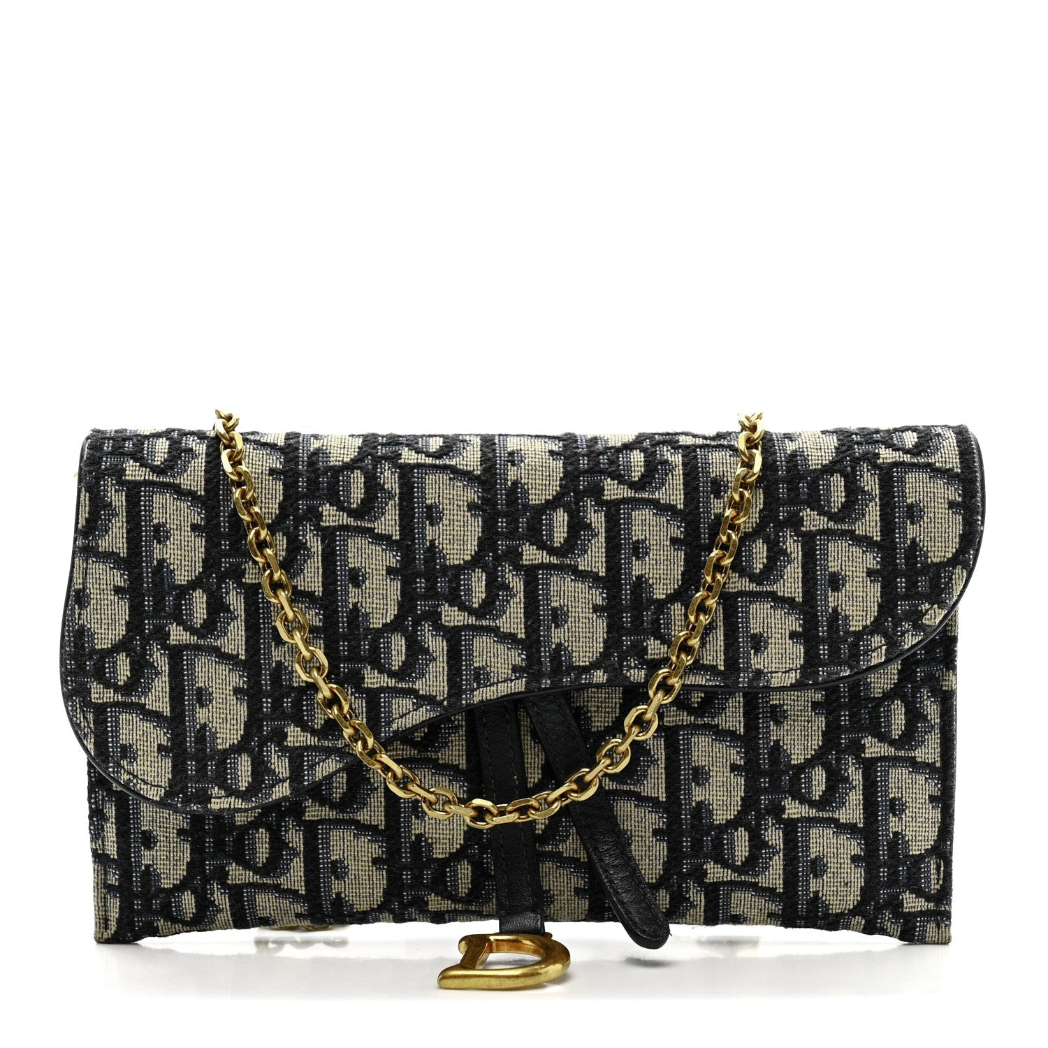 Christian Dior Oblique Saddle Chain Long Wallet Blue