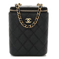 Chanel Caviar Quilted Small Vertical Coco Beauty Vanity Case With Chain Black