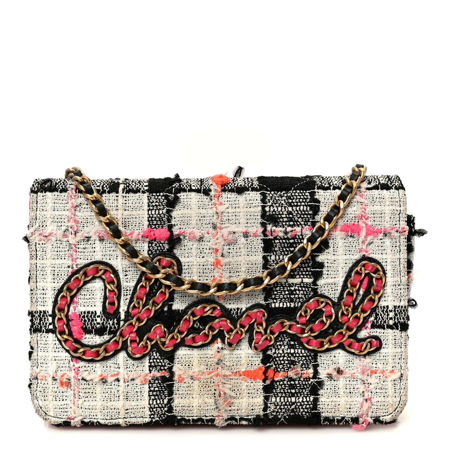 Chanel Tweed Calfskin Signe Wallet On Chain WOC Black Pink Orange