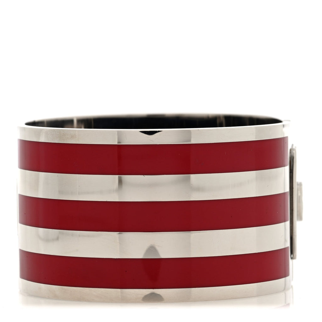 Gucci X ADIDAS Metal Enamel Cuff Bracelet  Silver Red