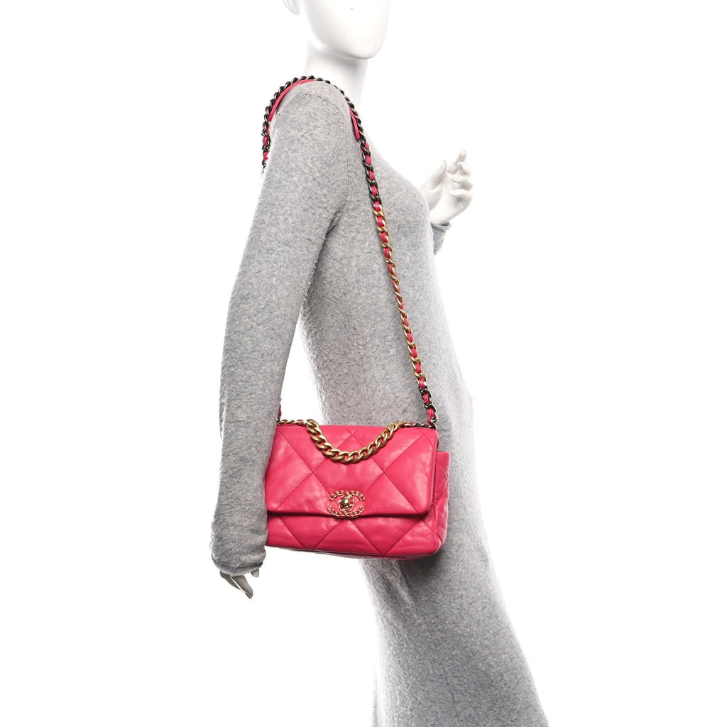 Chanel Lambskin Quilted Medium Chanel 19 Flap Dark Pink