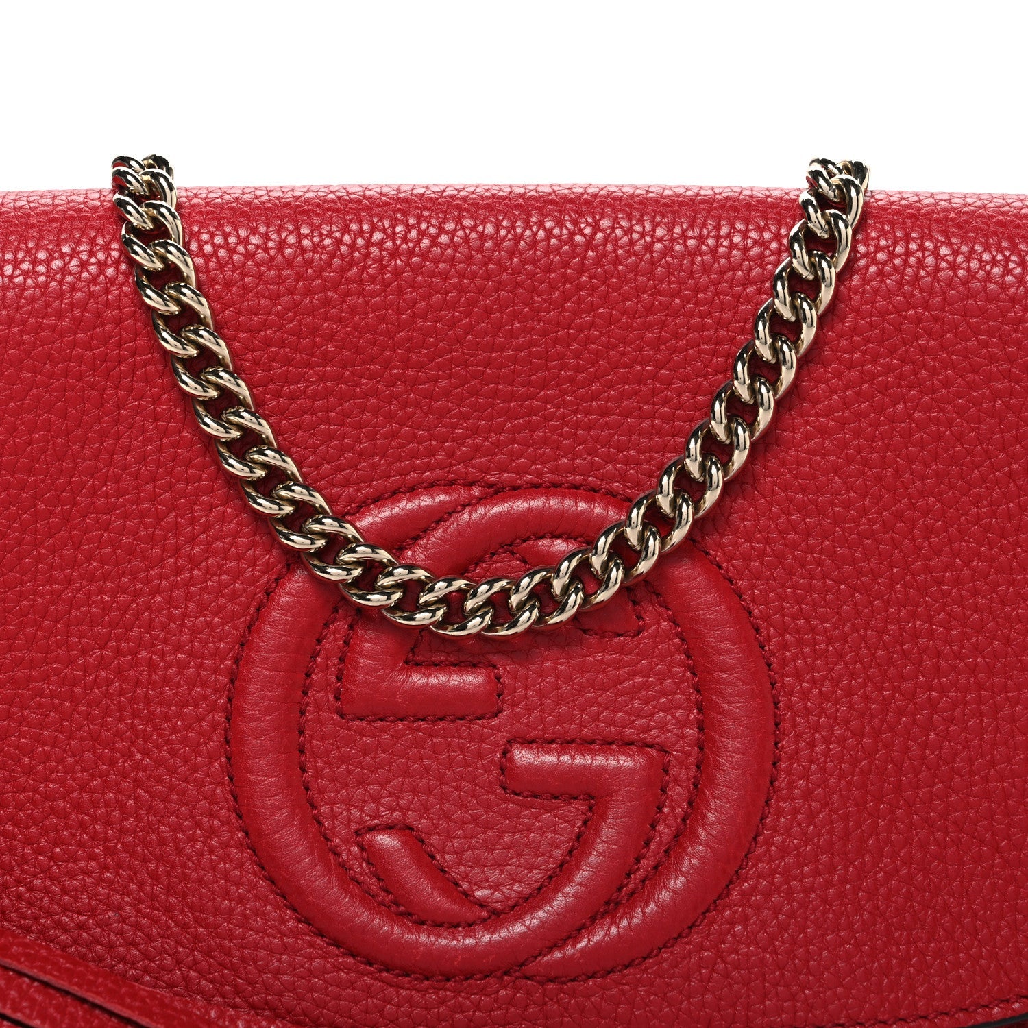 Gucci Pebbled Calfskin Medium Soho Flap Crossbody Vibrant Red