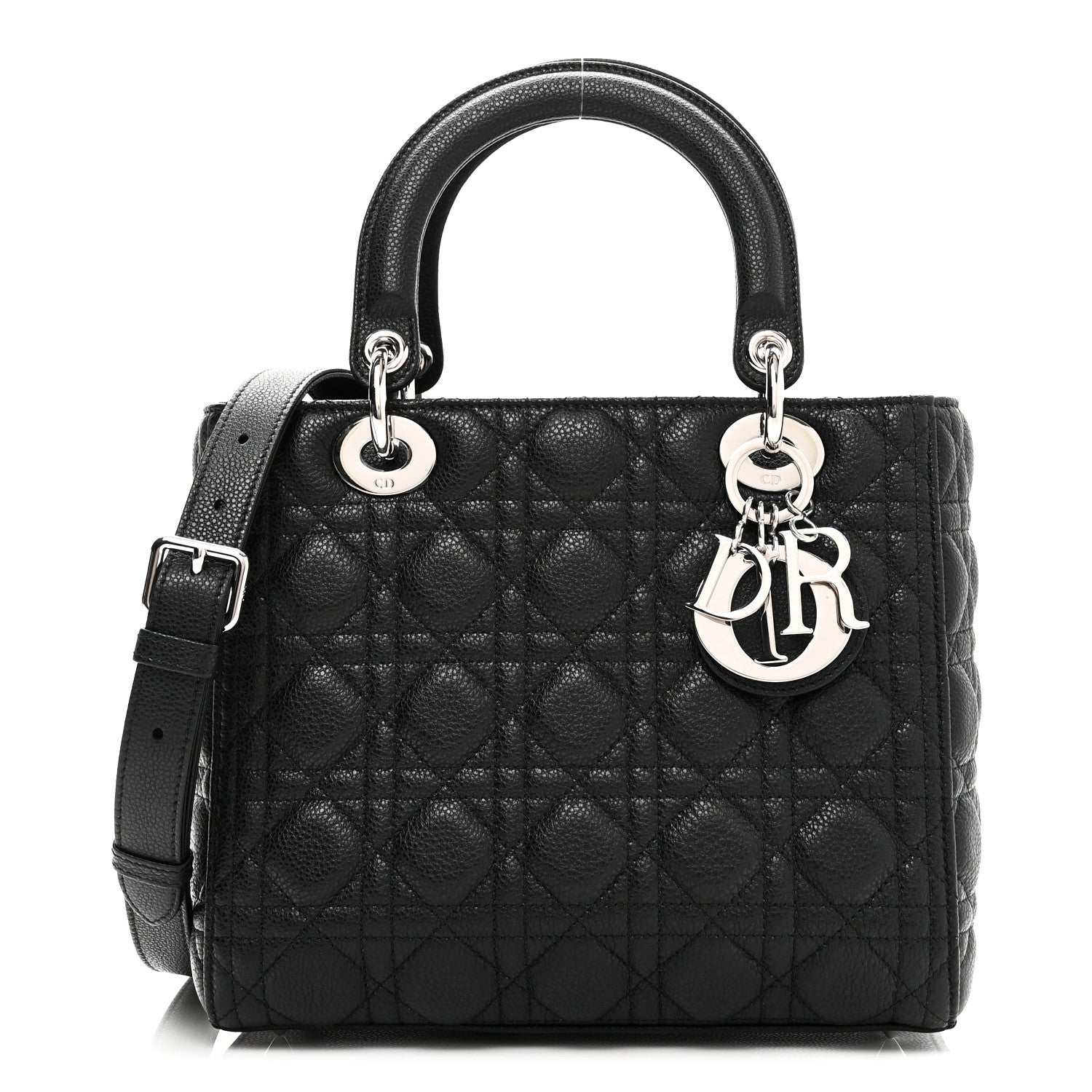 Christian Dior Grained Calfskin Cannage Medium Lady Dior Black