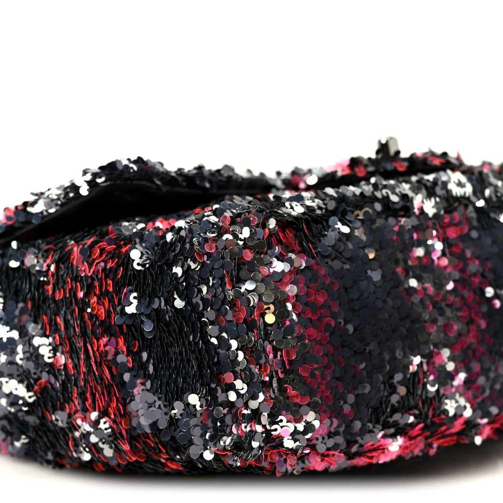 Chanel Sequin Logo Single Flap Pink Silver Black