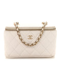 Caviar Quilted Small Vanity Case With Chain White