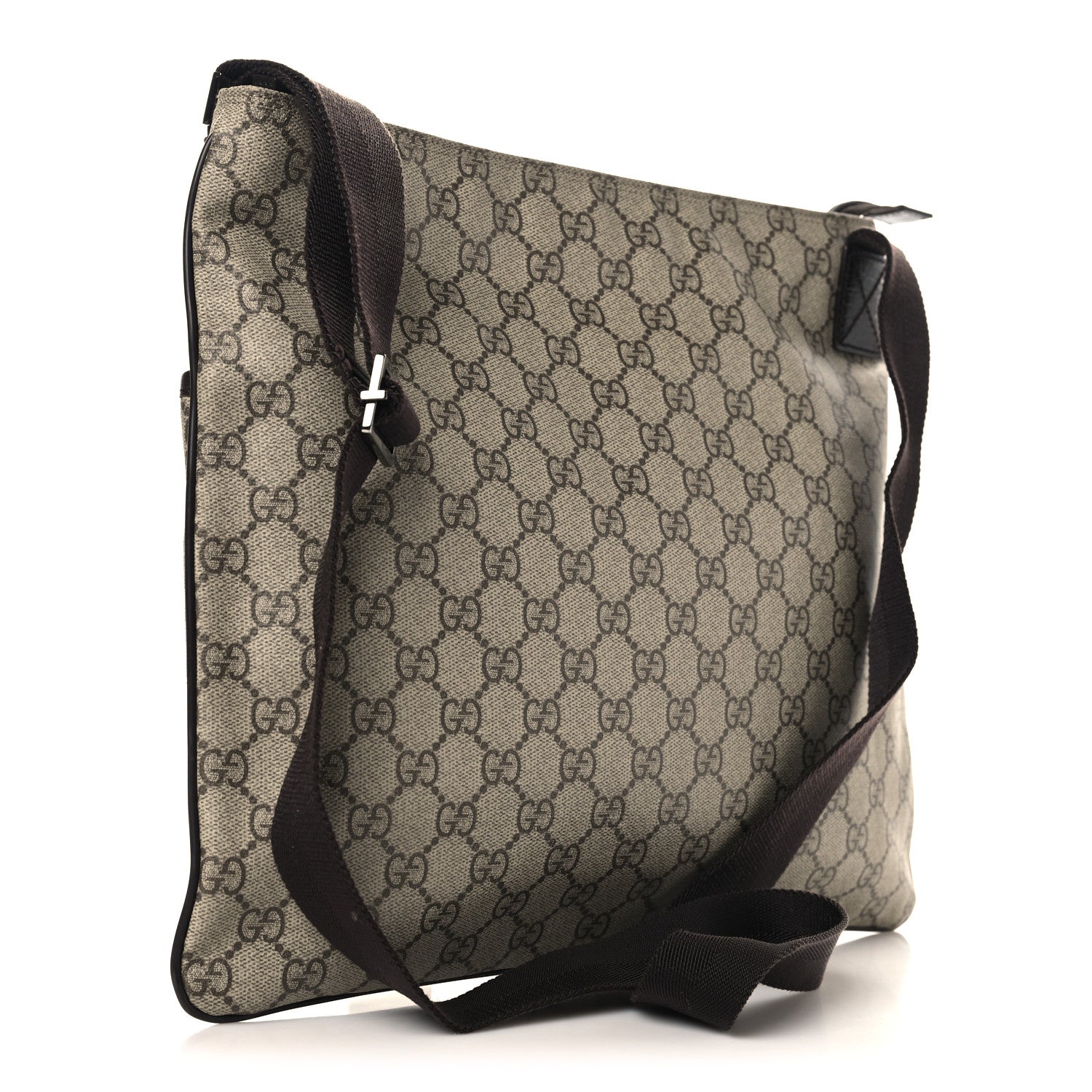 Gucci GG Plus Monogram Medium Flat Messenger Bag Dark Brown