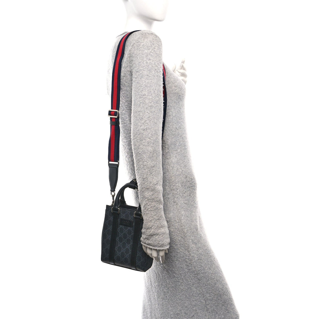 Gucci GG Supreme Monogram Appia Calfskin Web Mini Tote Bag Black
