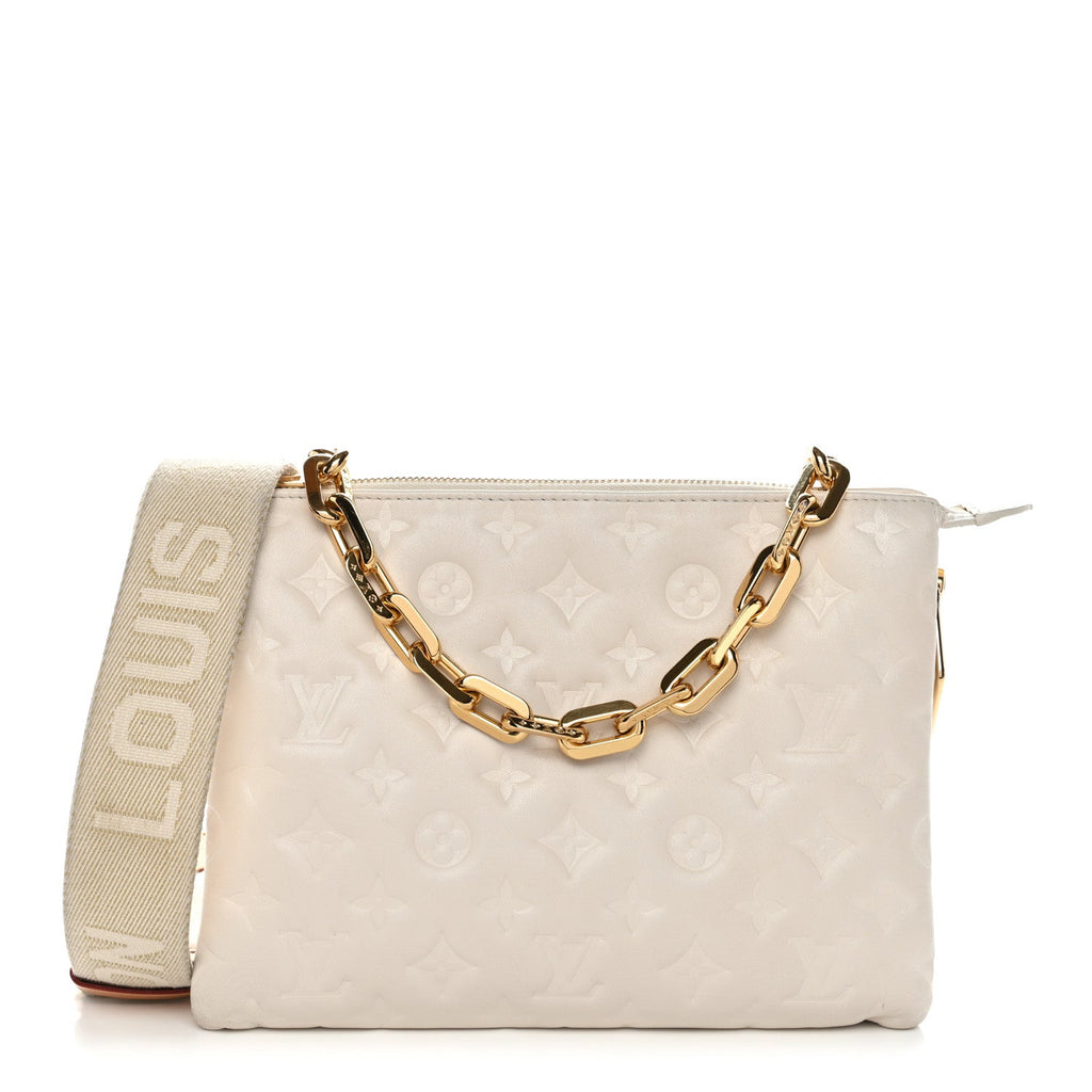 Louis Vuitton Lambskin Embossed Monogram Coussin PM Beige Cream