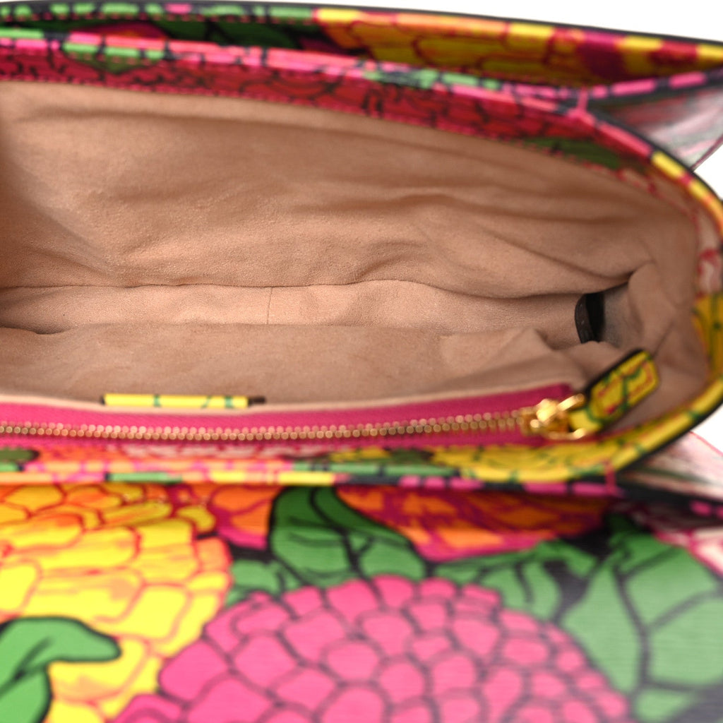 Gucci X KEN SCOTT New Shangai Calfskin Pomponica Print Horsebit 1955 Shoulder Bag Multicolor Fuxia Pompon