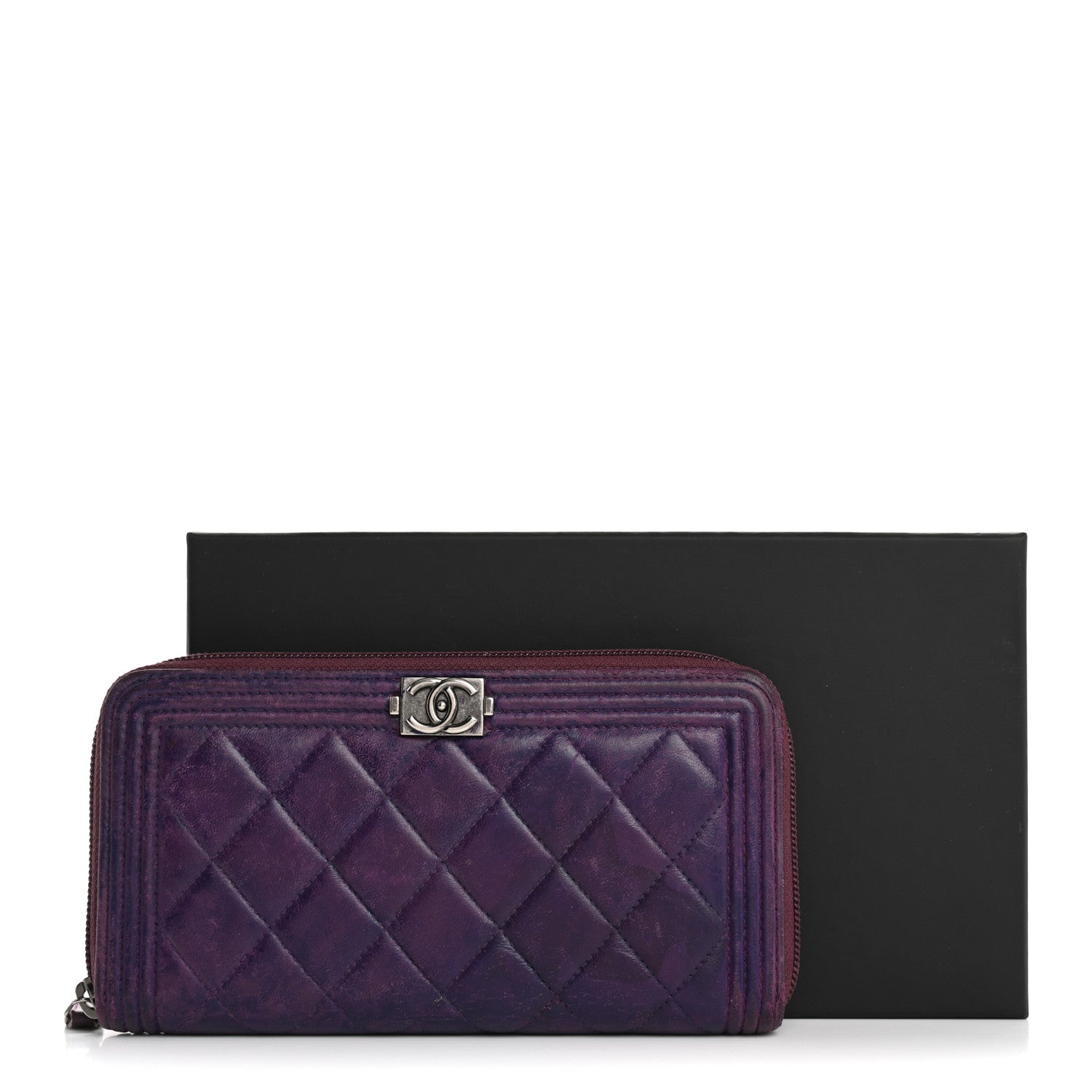 Lambskin Quilted Boy Zip Around Wallet Purple