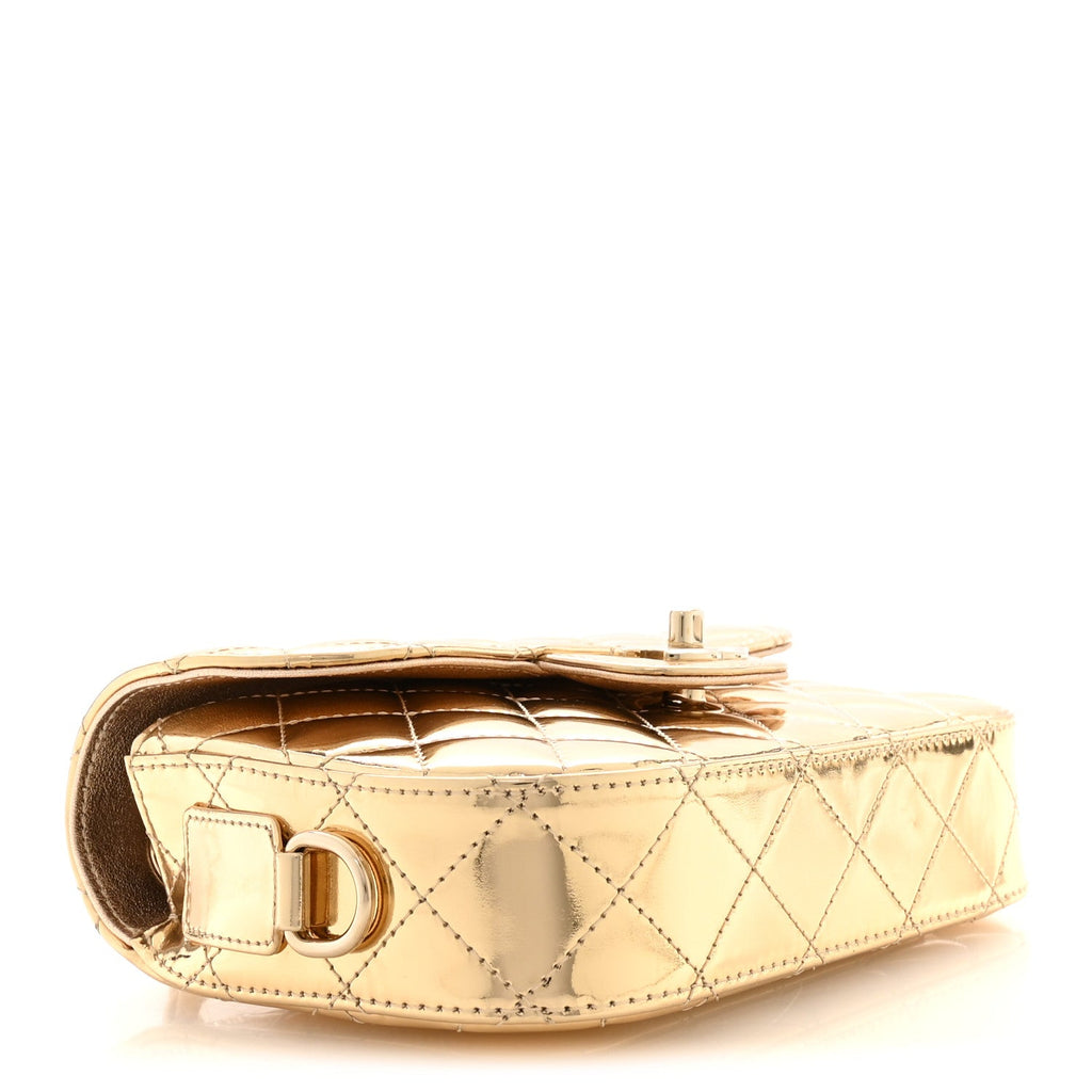 Chanel Mirror Calfskin Metallic Calfskin Quilted Hollywood Boulevard Mini Flap Gold
