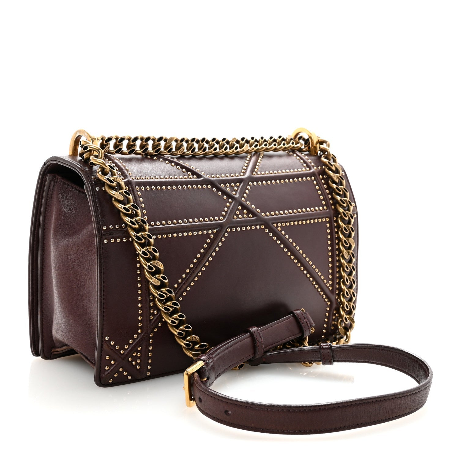 Christian Dior Lambskin Studded Medium Diorama Flap Bag Burgundy