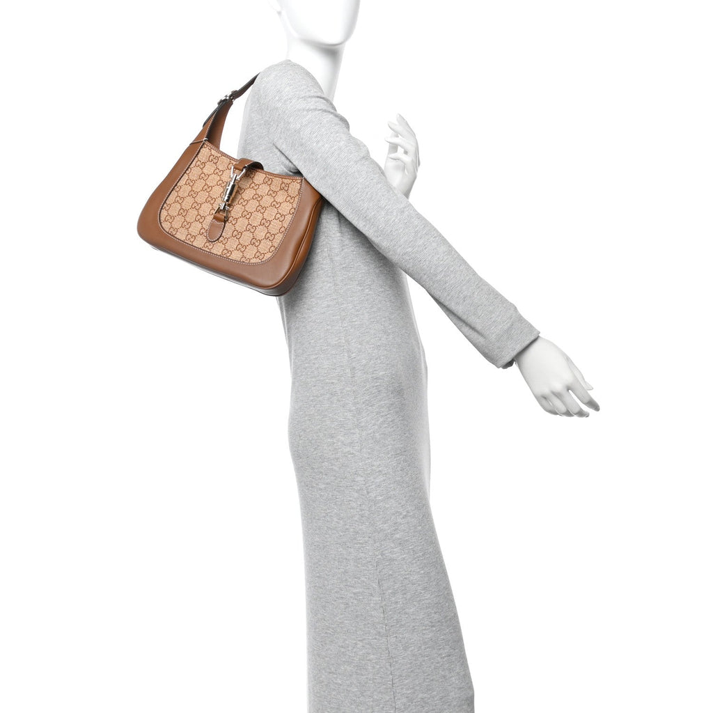 Gucci Raffia GG Supreme Monogram Calfskin Small Jackie 1961 Hobo Natural