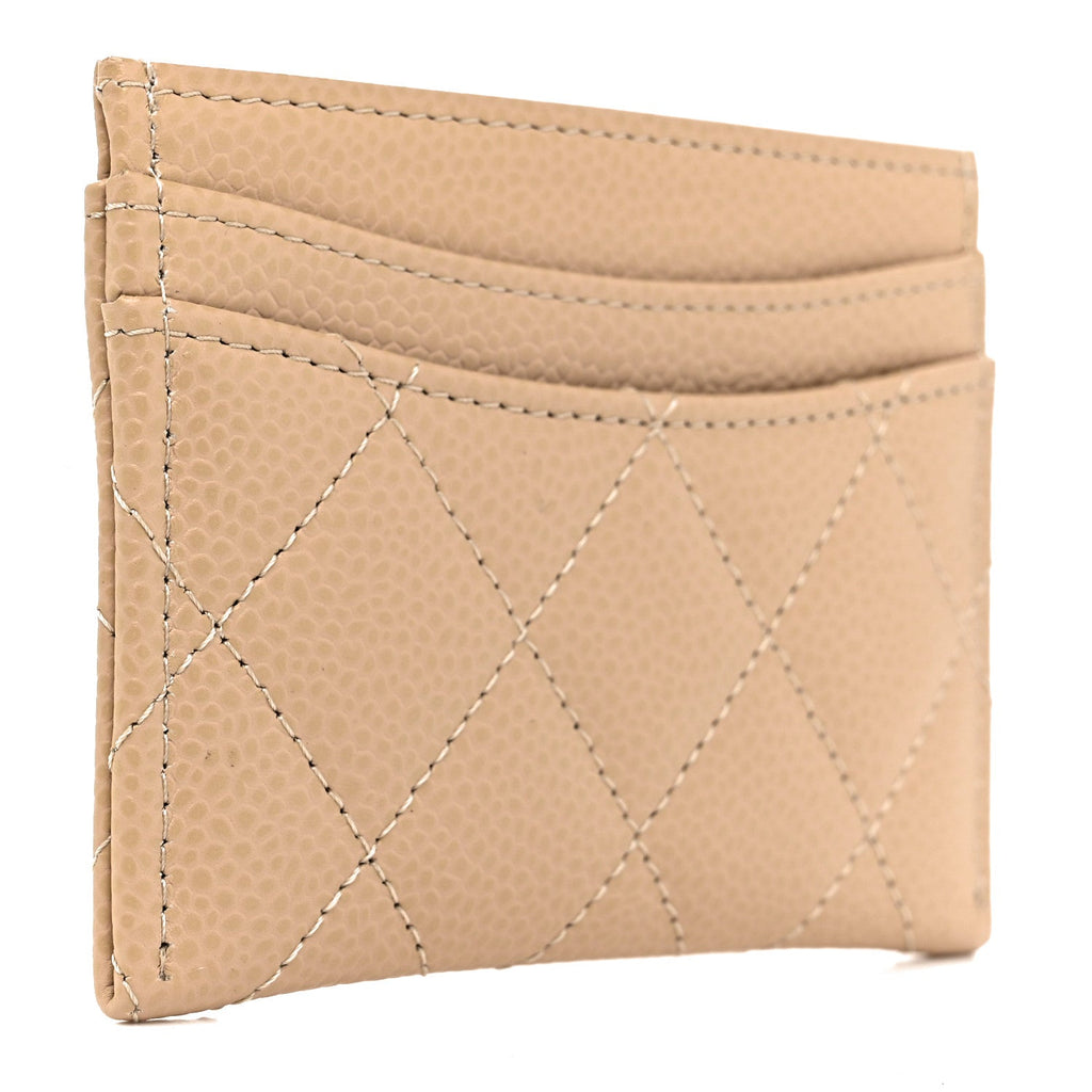 Caviar Quilted Card Holder Beige