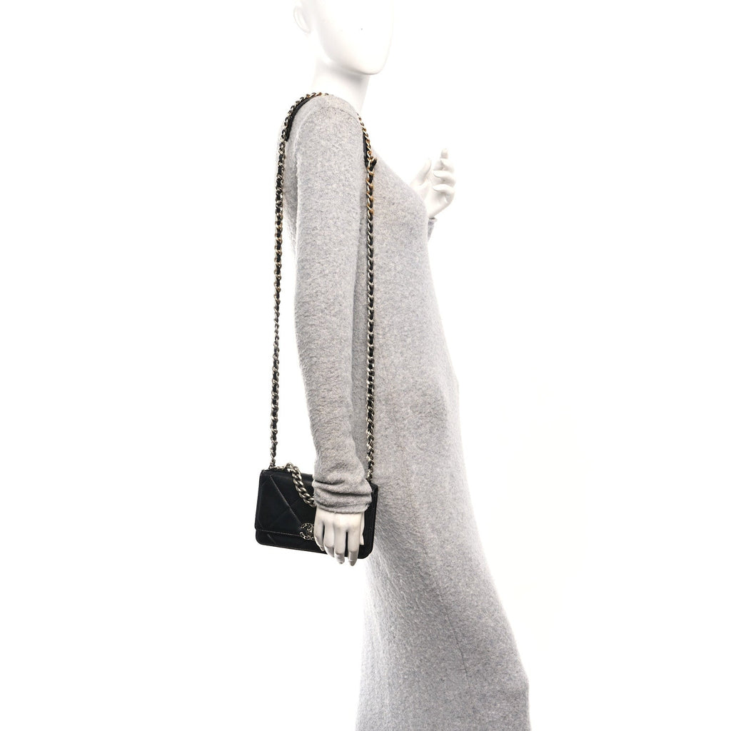Chanel Lambskin Quilted Chanel 19 Wallet On Chain WOC Black