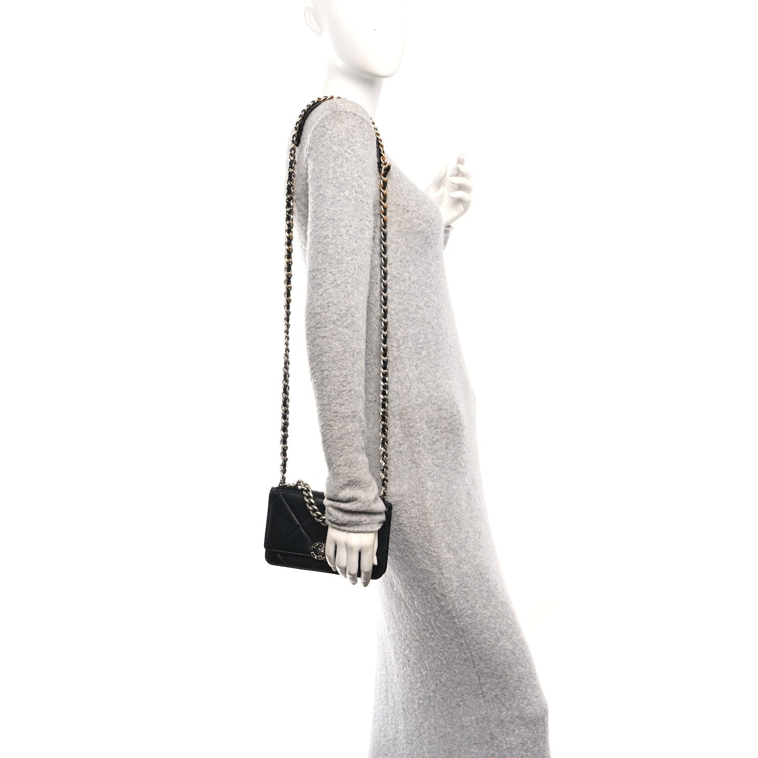 Chanel Lambskin Quilted Chanel 19 Wallet On Chain WOC Black