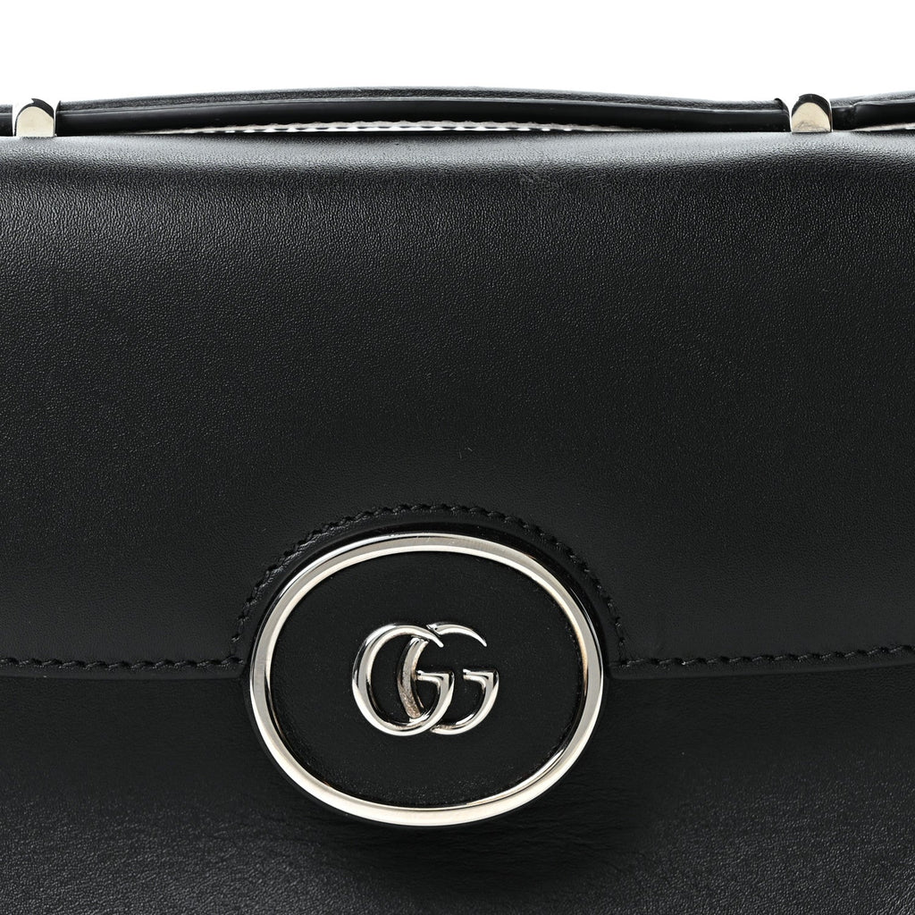 Gucci Senna Calfskin Petite GG Top Handle Shoulder Bag Black