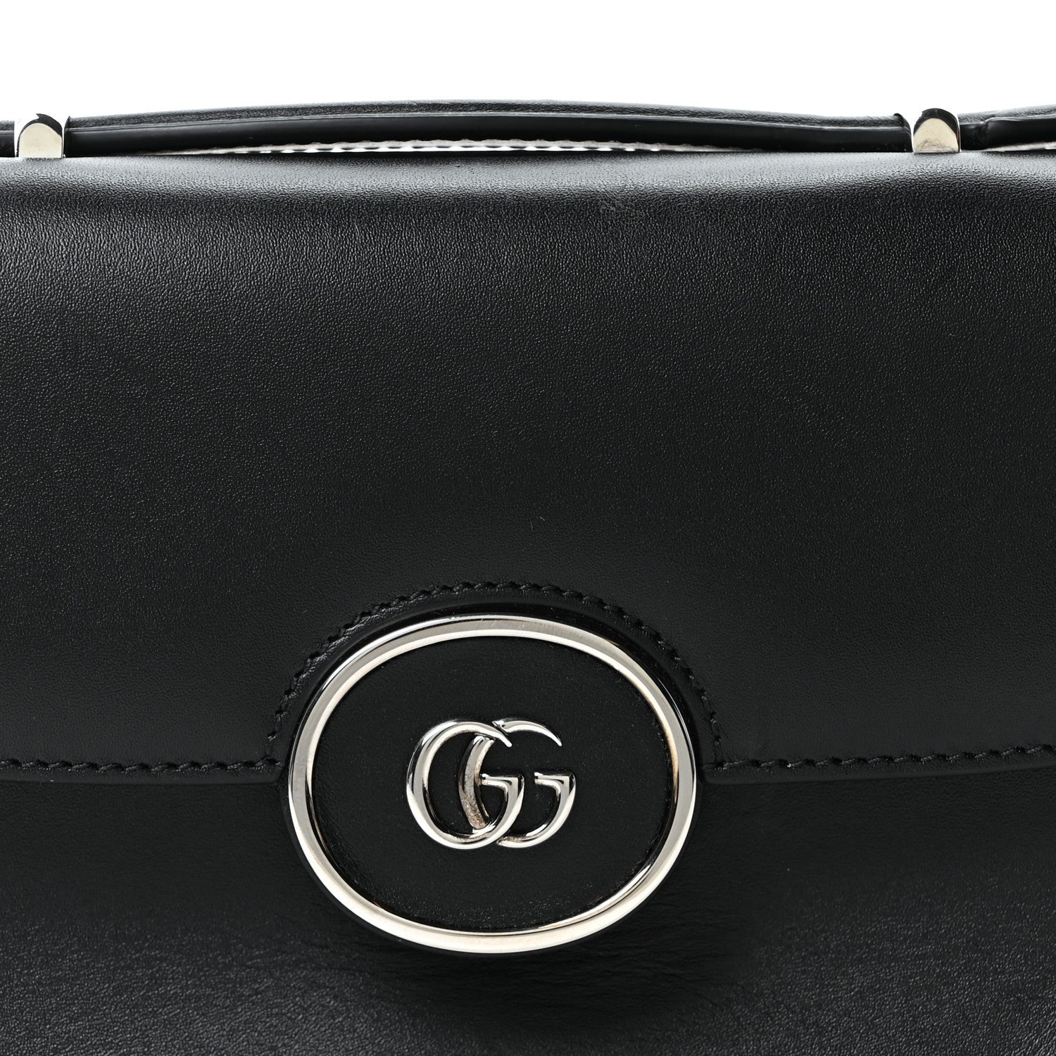 Gucci Senna Calfskin Petite GG Top Handle Shoulder Bag Black