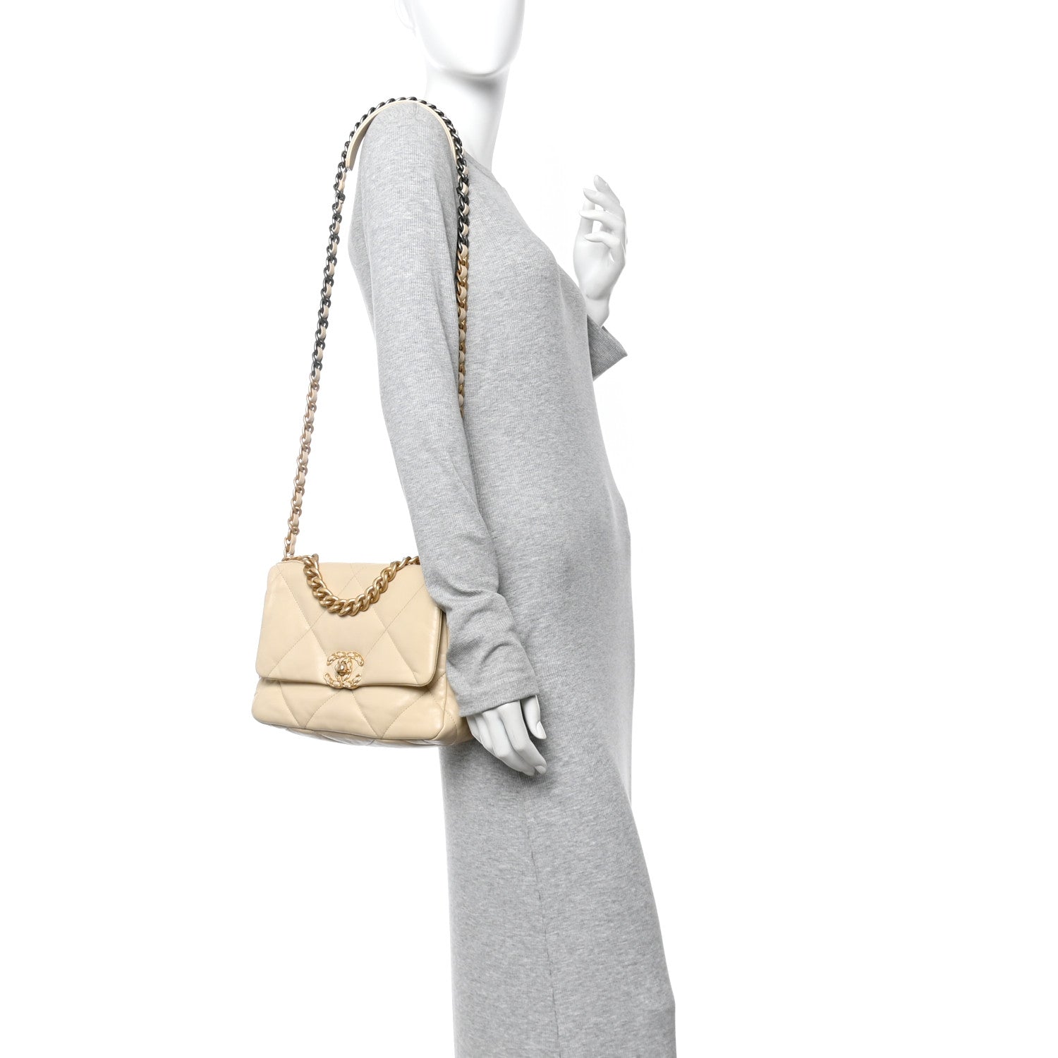 Chanel Lambskin Quilted Medium Chanel 19 Flap Beige