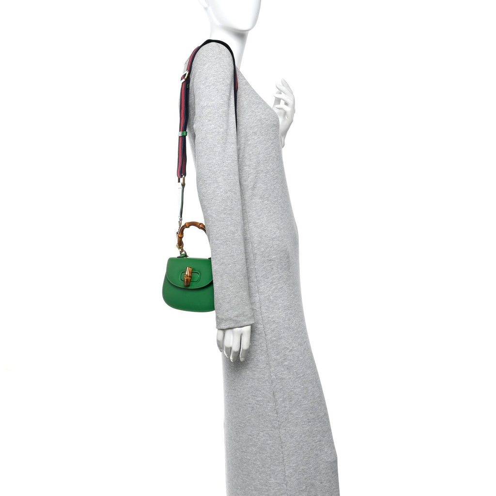Gucci Boarded Dyana Lux Calfskin Web Small Bamboo 1947 Top Handle Bag Spring Green