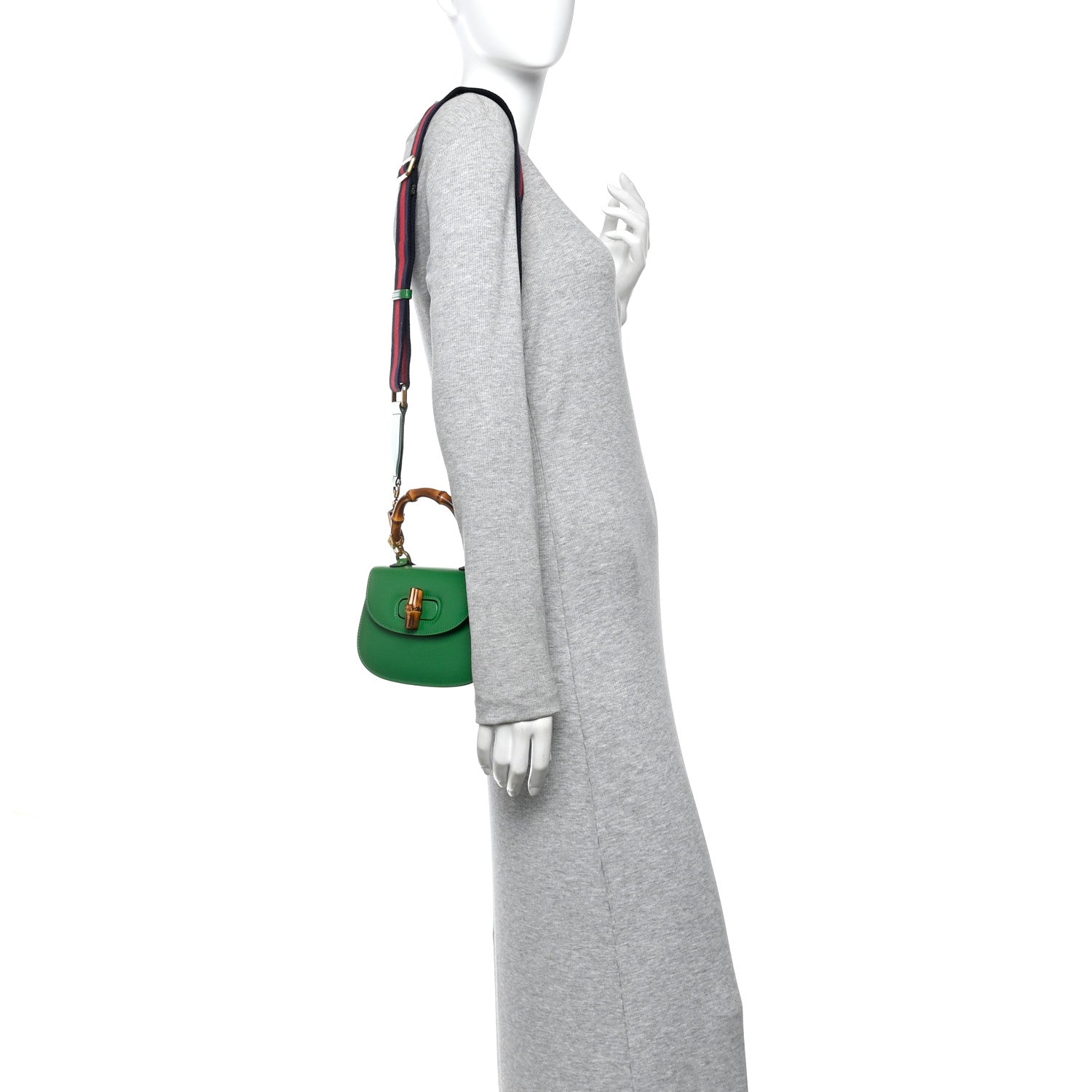 Gucci Boarded Dyana Lux Calfskin Web Small Bamboo 1947 Top Handle Bag Spring Green