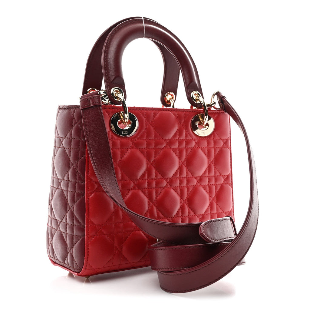 Christian Dior Lambskin Cannage Small Bi-Color Lady Dior Rouge Multicolor