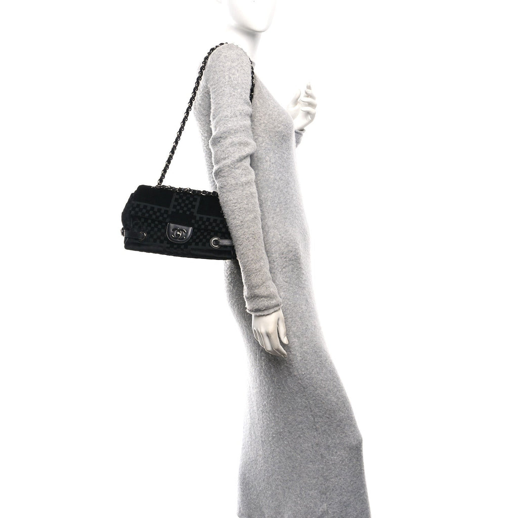 Chanel Velvet Checkered Flap Bag Black