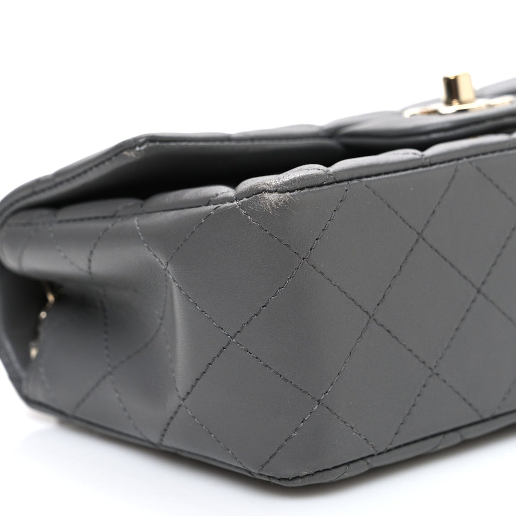 Chanel Lambskin Quilted Mini Rectangular Flap Dark Grey