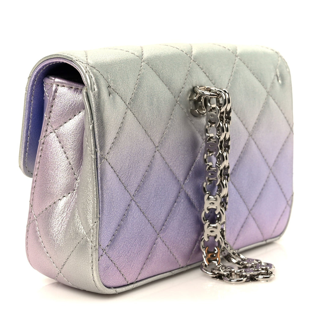 Chanel Gradient Metallic Calfskin Quilted Clutch Silver Blue Yellow Purple