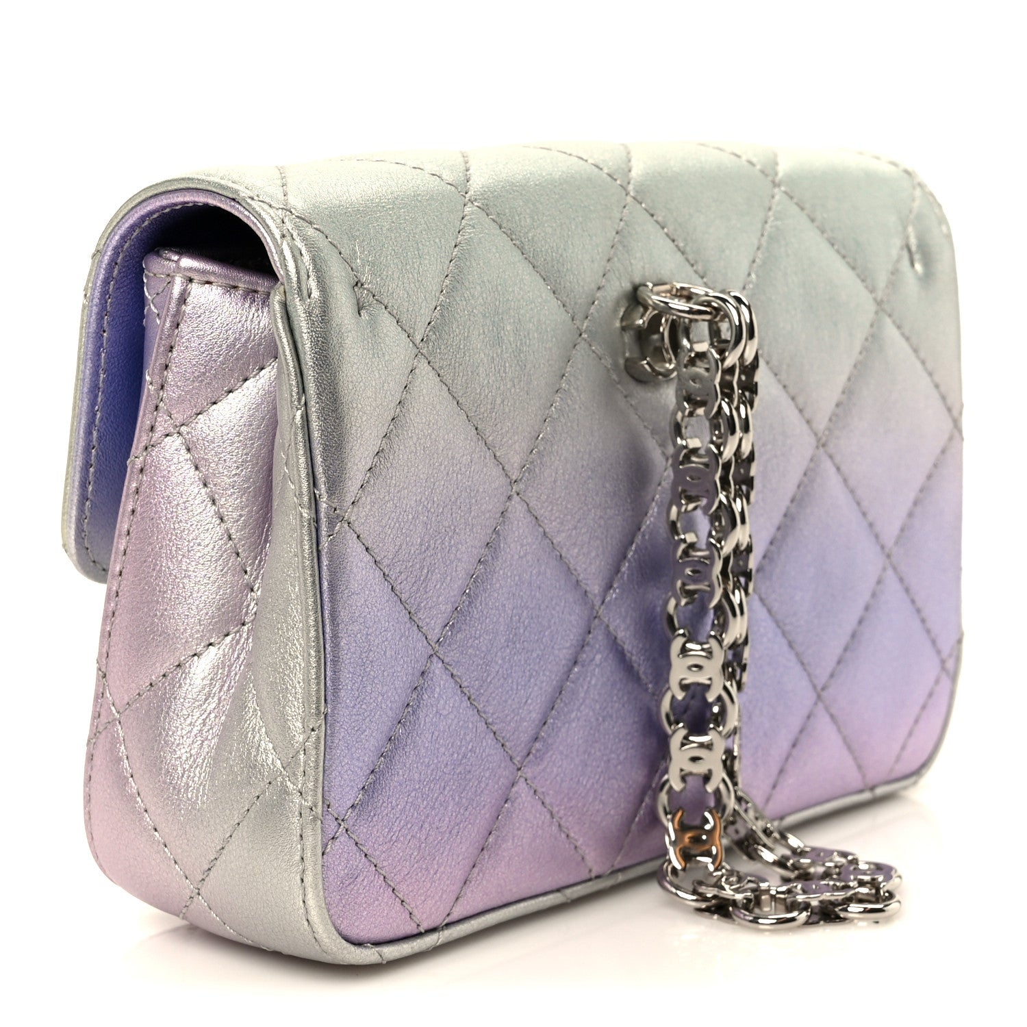 Chanel Gradient Metallic Calfskin Quilted Clutch Silver Blue Yellow Purple