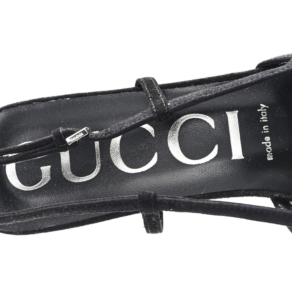 Gucci Tela Retino Kid Scamosciato Crystal GG Monogram Square G 35mm Slingback Pumps 39.5 Black