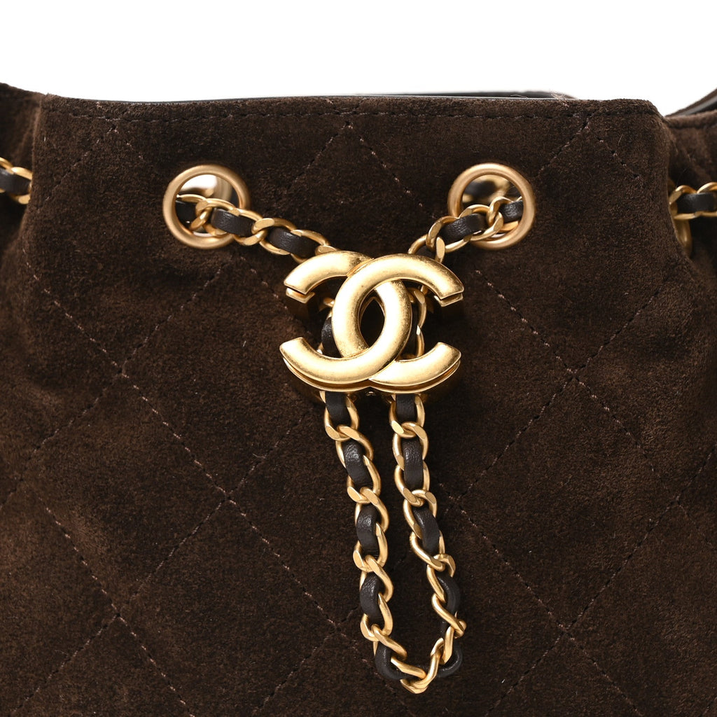 Chanel Suede Quilted Mini Chanel 25 Handbag Dark Brown