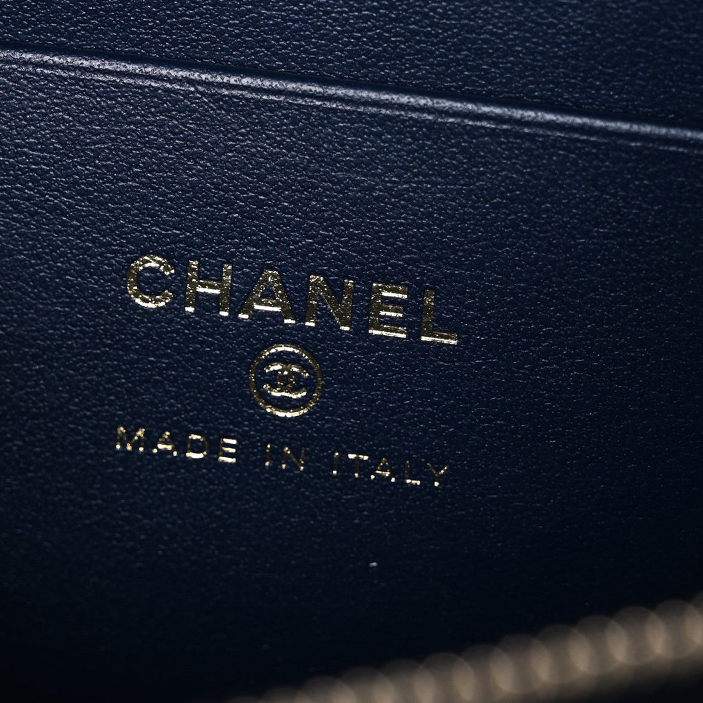 Chanel Caviar Quilted Top Handle Slim Vanity With Chain Navy