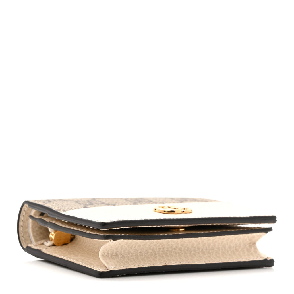Gucci Dollar Calfskin GG Supreme Monogram GG Marmont Card Case Mystic White Beige Ebony