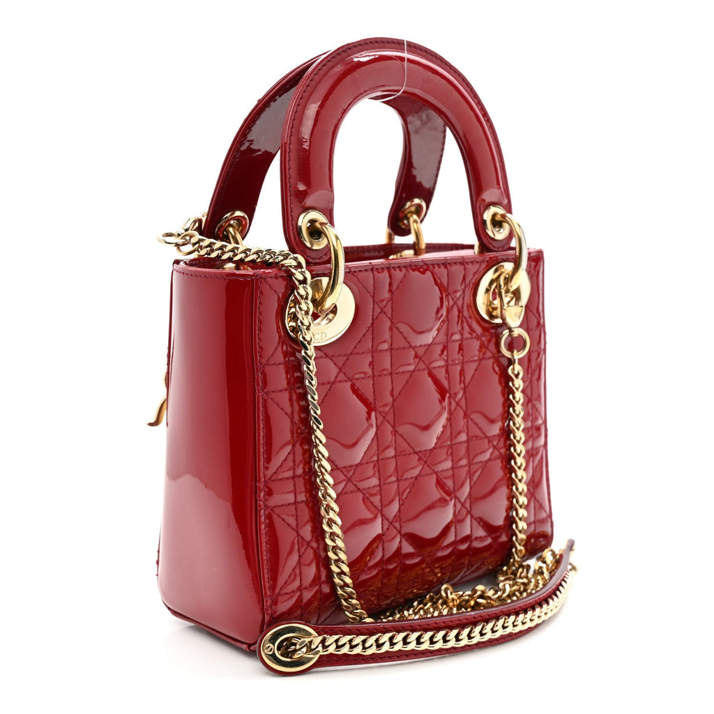 Christian Dior Patent Cannage Mini Lady Dior Red