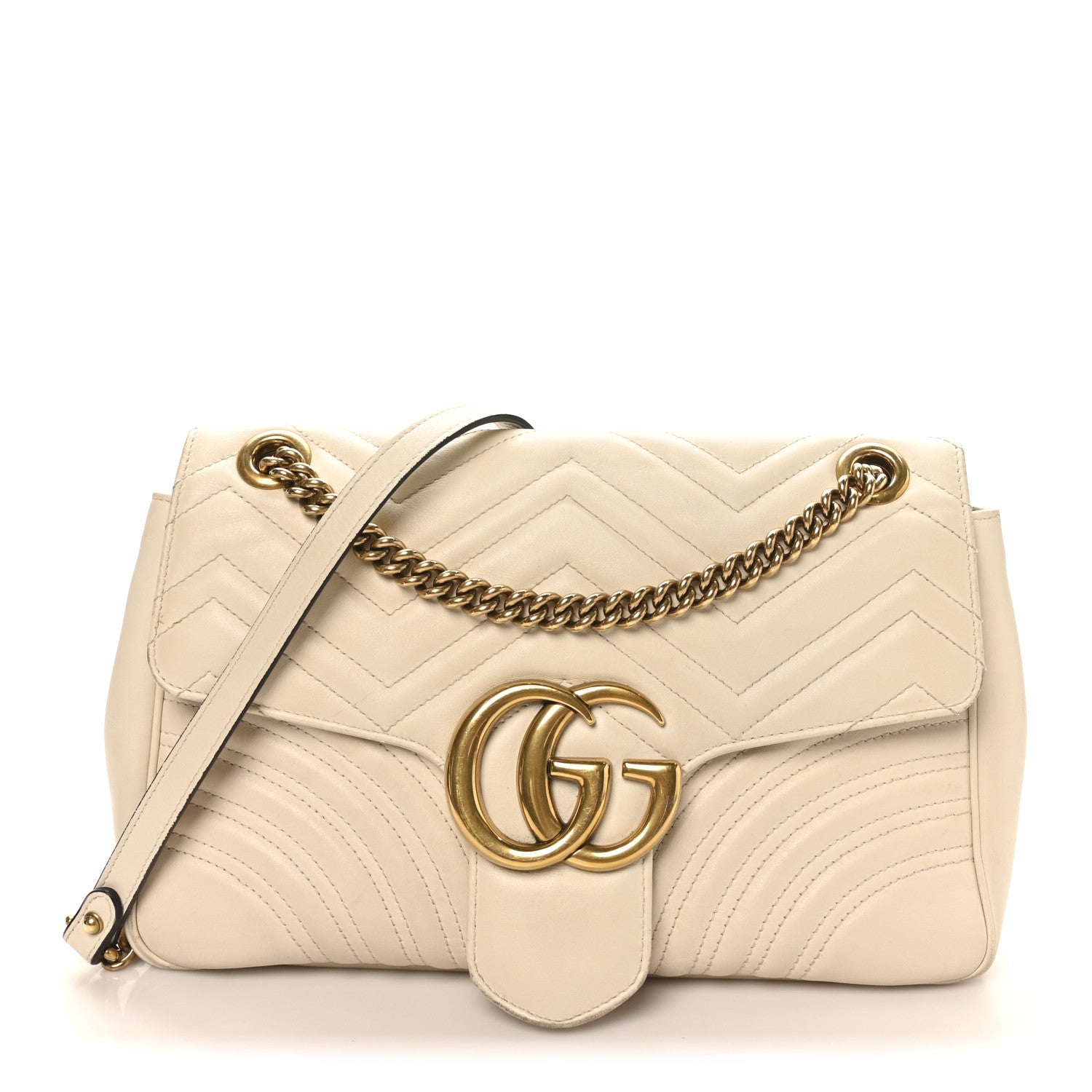 Gucci Calfskin Matelasse Medium GG Marmont Shoulder Bag White