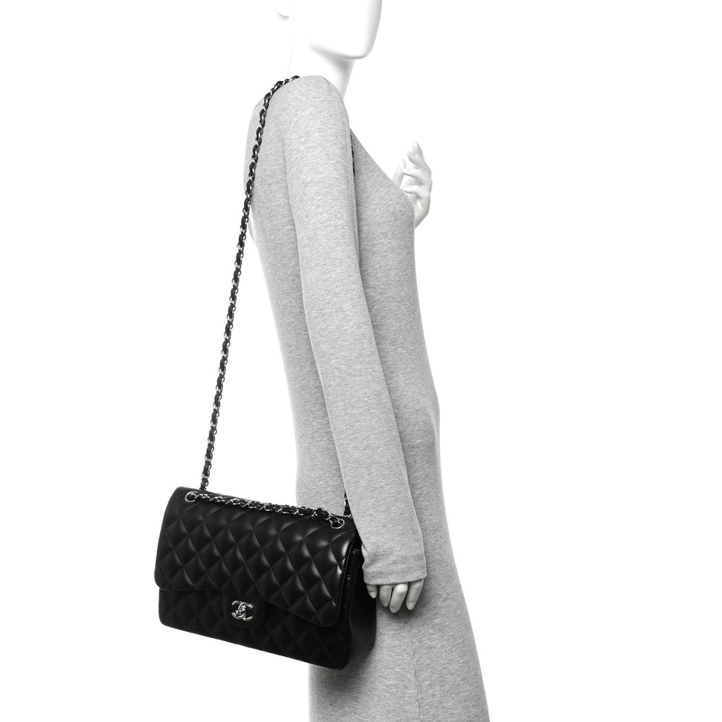 Chanel Lambskin Quilted Jumbo Double Flap Black
