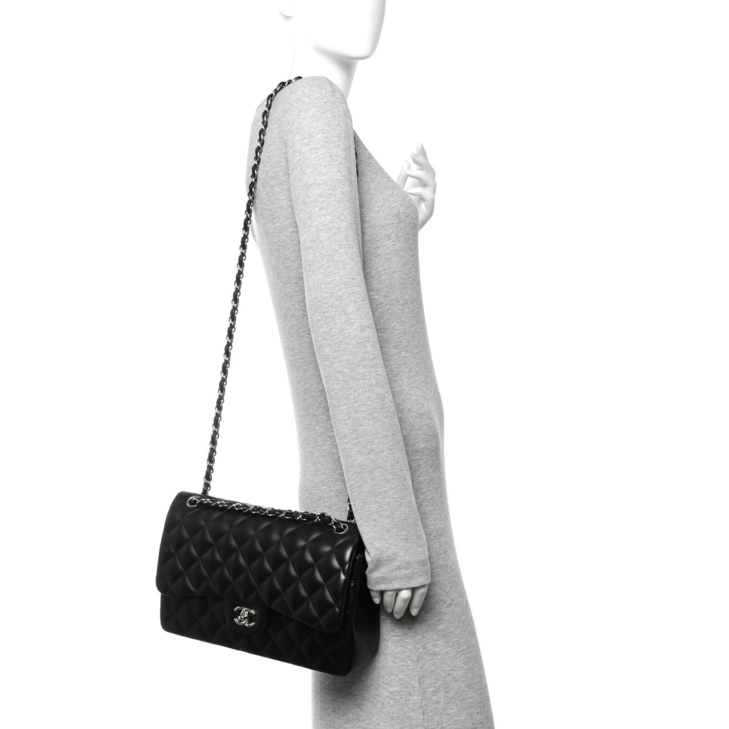 Chanel Lambskin Quilted Jumbo Double Flap Black