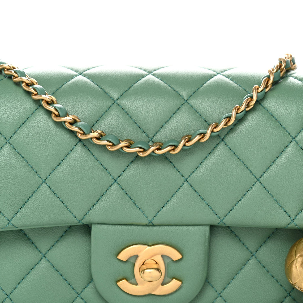 Chanel Lambskin Quilted Mini Rectangular Pearl Crush Flap Dark Green