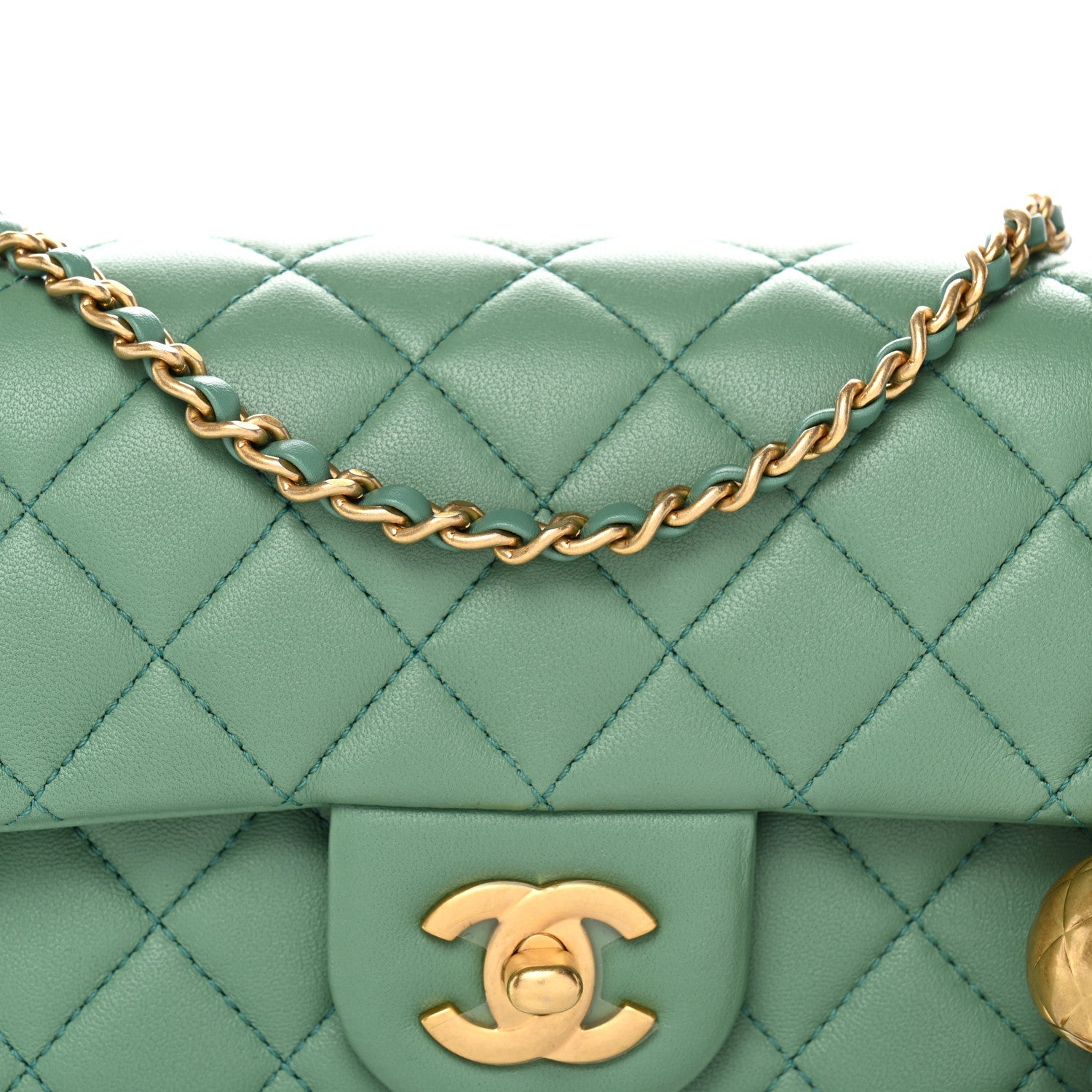 Chanel Lambskin Quilted Mini Rectangular Pearl Crush Flap Dark Green