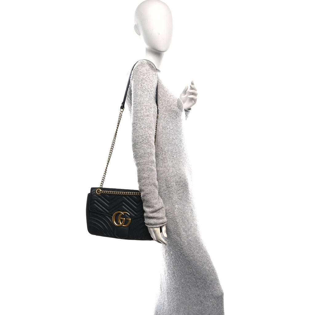 Gucci Calfskin Matelasse Medium GG Marmont Shoulder Bag Black