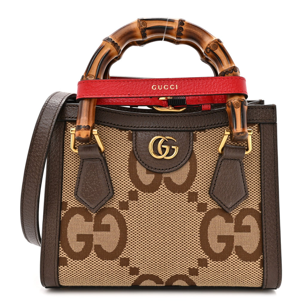 Gucci Monogram Jumbo GG Textured Dollar Calfskin Mini Diana Tote Bag Camel Ebony New Acero Pomegranate Red