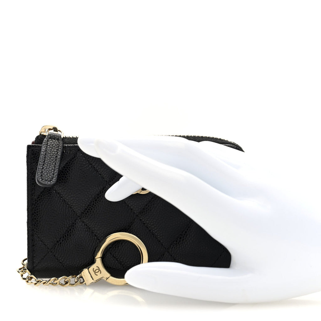 Caviar Quilted Zipped Key Holder Case Black