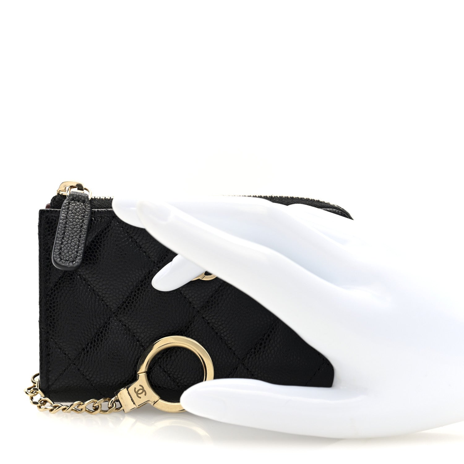 Caviar Quilted Zipped Key Holder Case Black