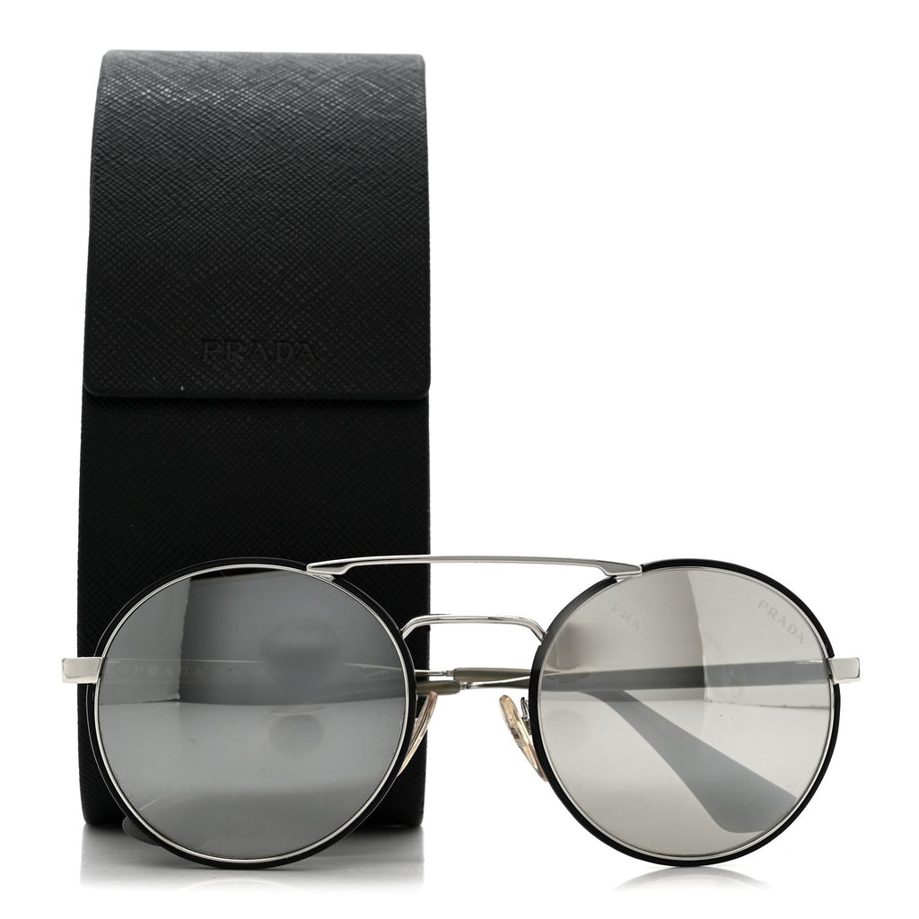 Prada Round Sunglasses SPR 51S Black Silver