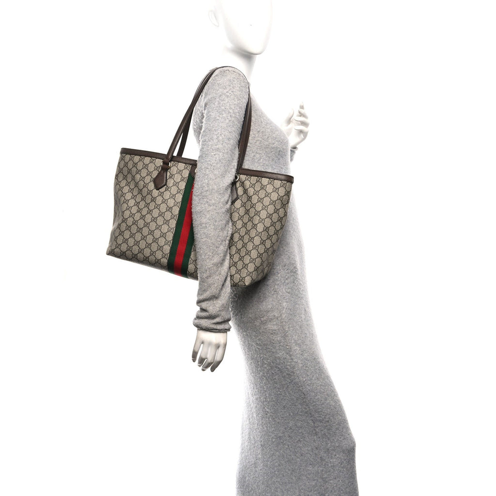 Gucci GG Supreme Monogram Medium Ophidia Shopping Tote Brown